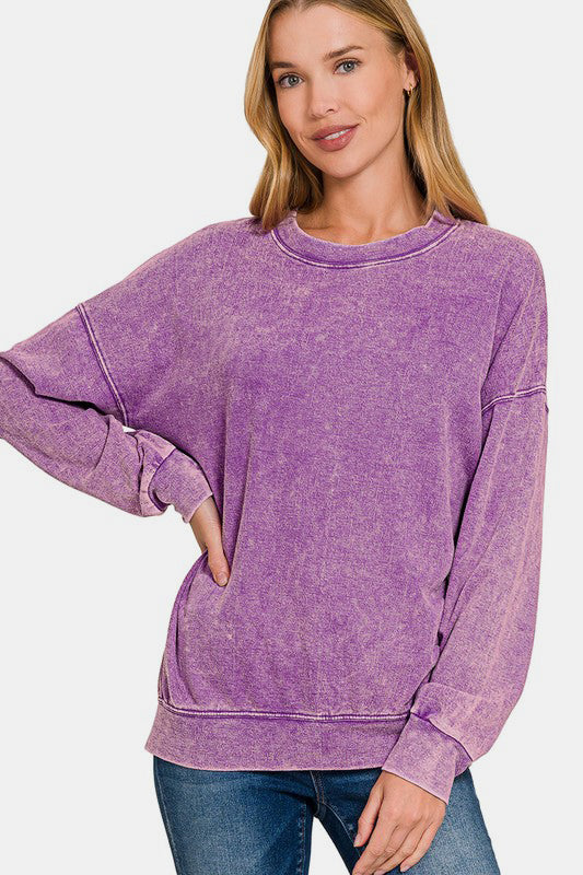 Zenana Washed Round Neck Dropped Shoulder Sweatshirt-Trendsi-[option4]-[option5]-[option6]-[option7]-[option8]-Shop-Boutique-Clothing-for-Women-Online