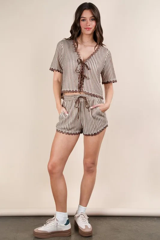 VERY J Wave Trim Detail Knit Top & Shorts Set-Sets-Trendsi-[option4]-[option5]-[option6]-[option7]-[option8]-Shop-Boutique-Clothing-for-Women-Online