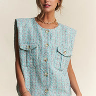J.NNA Frayed Tweed Padded Shoulder Vest-Vest-Trendsi-[option4]-[option5]-[option6]-[option7]-[option8]-Shop-Boutique-Clothing-for-Women-Online