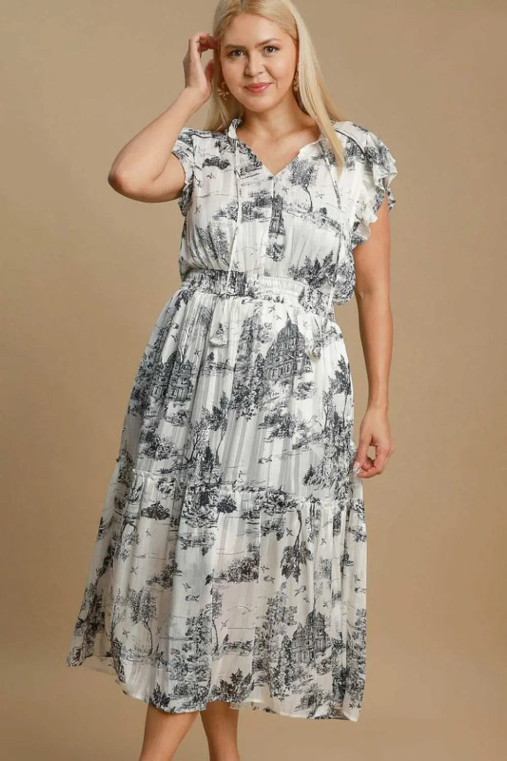 Umgee Full Size Two Tone Landscape Print Midi Dress Plus Size-Dresses-Trendsi-[option4]-[option5]-[option6]-[option7]-[option8]-Shop-Boutique-Clothing-for-Women-Online
