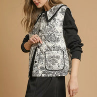 Umgee Toile Quilted Vest with Ruffle Collar-Vest-Trendsi-[option4]-[option5]-[option6]-[option7]-[option8]-Shop-Boutique-Clothing-for-Women-Online