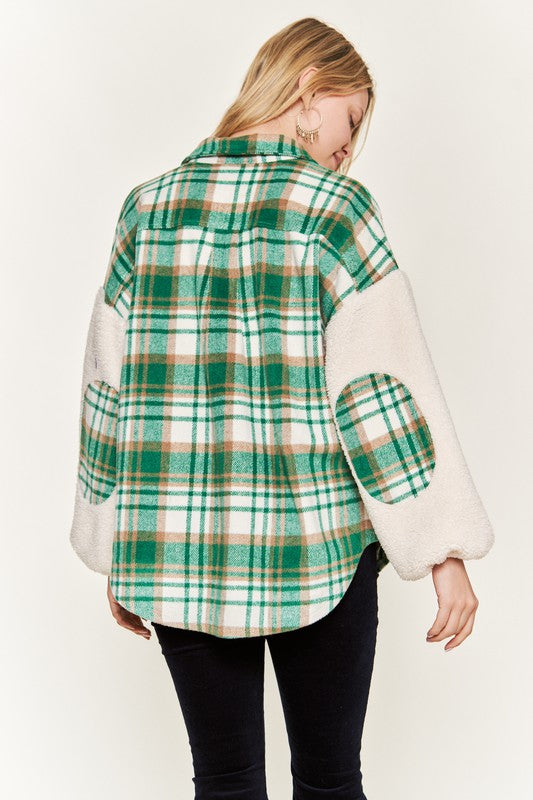 Multi plaid fuzzy sleeve jacket PLUS SIZE-Jade By Jane-[option4]-[option5]-[option6]-[option7]-[option8]-Shop-Boutique-Clothing-for-Women-Online