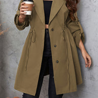 Honey Plus Size Lapel Collar Drawstring Roll-Tab Sleeve Trench Coat-Coats & Jackets-Trendsi-[option4]-[option5]-[option6]-[option7]-[option8]-Shop-Boutique-Clothing-for-Women-Online