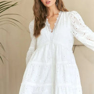 ADORA Lace Detail Tiered Eyelet V-Neck Babydoll Dress-Dresses-Trendsi-[option4]-[option5]-[option6]-[option7]-[option8]-Shop-Boutique-Clothing-for-Women-Online