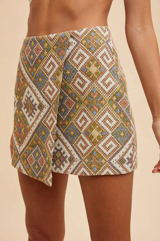 Annie Wear Ethic Woven Jacquard Wrap Mini Skirt-Skirts-Trendsi-[option4]-[option5]-[option6]-[option7]-[option8]-Shop-Boutique-Clothing-for-Women-Online