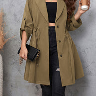 Honey Plus Size Lapel Collar Drawstring Roll-Tab Sleeve Trench Coat-Coats & Jackets-Trendsi-[option4]-[option5]-[option6]-[option7]-[option8]-Shop-Boutique-Clothing-for-Women-Online