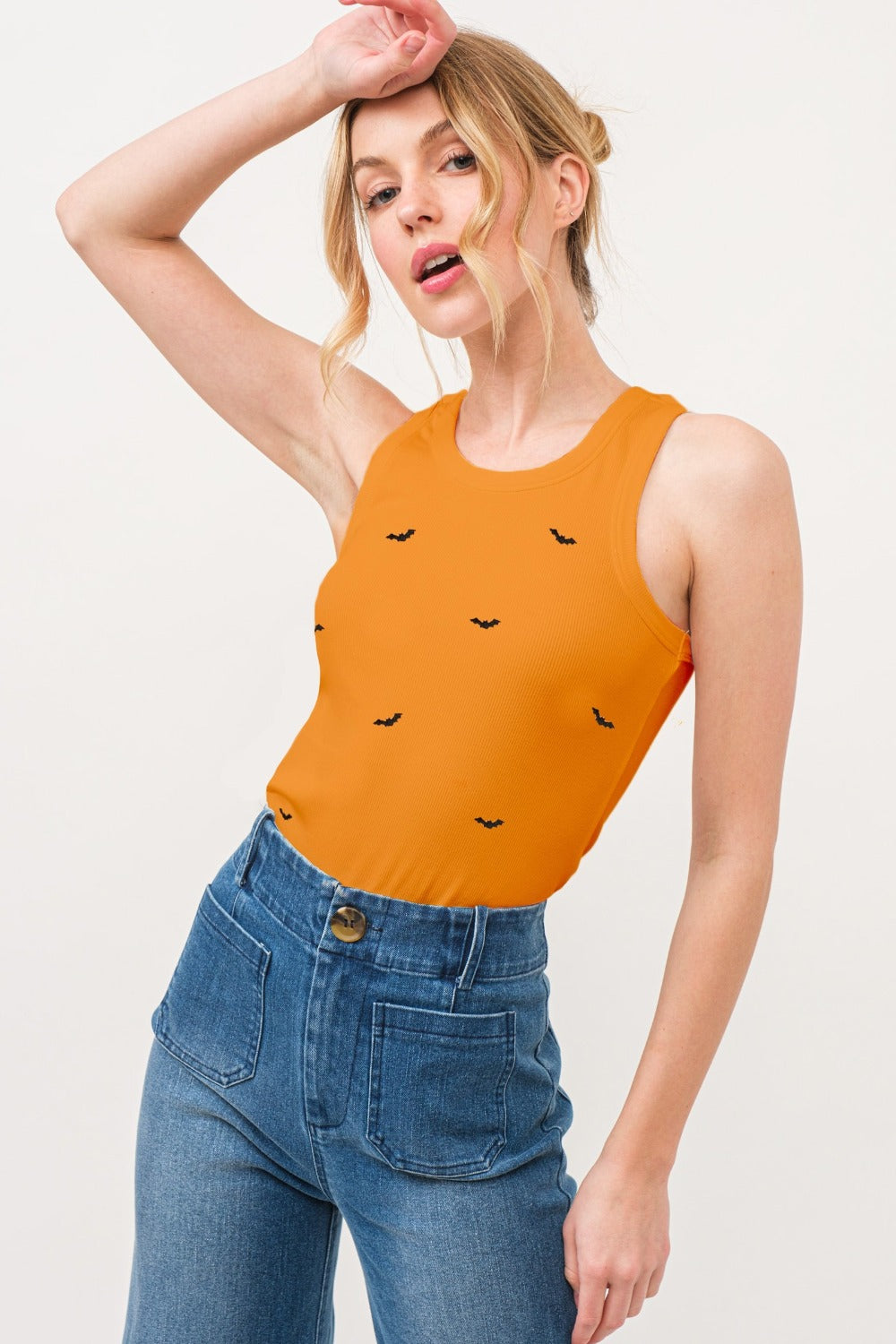 And The Why Bat Embroidered Ribbed Tank-Trendsi-Orange-S-[option4]-[option5]-[option6]-[option7]-[option8]-Shop-Boutique-Clothing-for-Women-Online