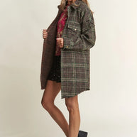 J.NNA Snap Down Tweed Plaid Contrast Longline Shacket-Womens Outerwear/Shacket-Trendsi-[option4]-[option5]-[option6]-[option7]-[option8]-Shop-Boutique-Clothing-for-Women-Online