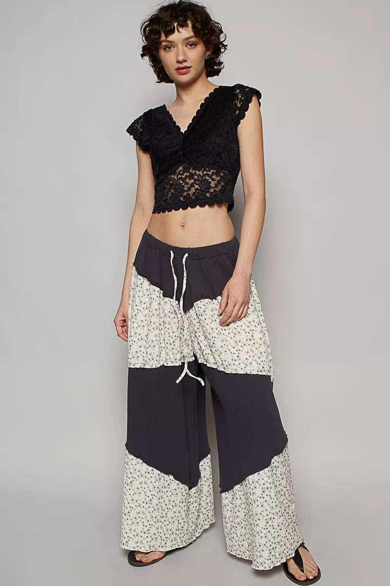 POL Contrast Floral Drawstring Wide Leg Pants-Pants-Trendsi-[option4]-[option5]-[option6]-[option7]-[option8]-Shop-Boutique-Clothing-for-Women-Online