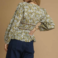 Umgee Floral Smocked Peplum Blouse with Tie Detail-Tops-Trendsi-[option4]-[option5]-[option6]-[option7]-[option8]-Shop-Boutique-Clothing-for-Women-Online