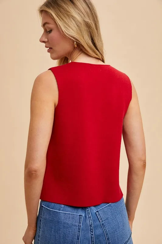 Annie Wear Metal Button Detail Crop Sweater Vest-Vest-Trendsi-[option4]-[option5]-[option6]-[option7]-[option8]-Shop-Boutique-Clothing-for-Women-Online