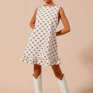 SO ME Texture Bow Printed Mini Ruffle Dress-Dresses-Trendsi-[option4]-[option5]-[option6]-[option7]-[option8]-Shop-Boutique-Clothing-for-Women-Online