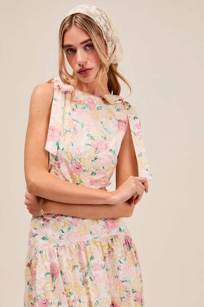 SO ME Floral Printed Woven Shoulder Bow Tie Top and Skirt Set-Dresses-Trendsi-[option4]-[option5]-[option6]-[option7]-[option8]-Shop-Boutique-Clothing-for-Women-Online