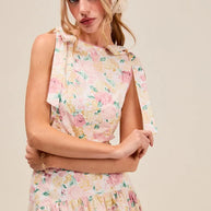SO ME Floral Printed Woven Shoulder Bow Tie Top and Skirt Set-Dresses-Trendsi-[option4]-[option5]-[option6]-[option7]-[option8]-Shop-Boutique-Clothing-for-Women-Online