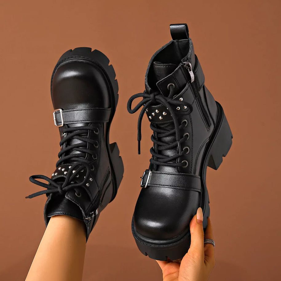 Round Toe Block Heels Boots-Boots-Trendsi-[option4]-[option5]-[option6]-[option7]-[option8]-Shop-Boutique-Clothing-for-Women-Online