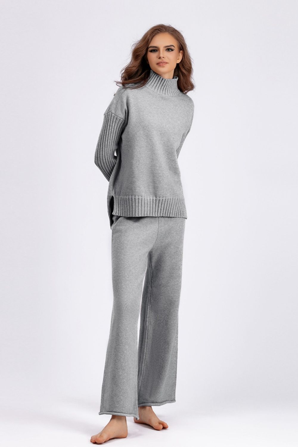 Basic Bae High- Low Turtleneck Long Sleeve Top and Pants Sweater Set-Trendsi-[option4]-[option5]-[option6]-[option7]-[option8]-Shop-Boutique-Clothing-for-Women-Online