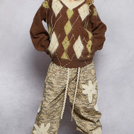 POL V-Neck Argyle Pattern Mohair Sweater with Contrast Exposed Stitch Detail-sweater-Trendsi-[option4]-[option5]-[option6]-[option7]-[option8]-Shop-Boutique-Clothing-for-Women-Online