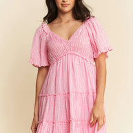 Davi & Dani Jacquard Checker Smocking Tiered Dress-Dresses-Trendsi-[option4]-[option5]-[option6]-[option7]-[option8]-Shop-Boutique-Clothing-for-Women-Online