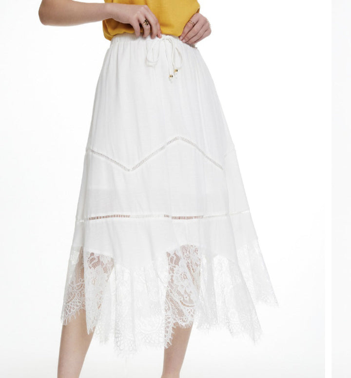 White Lace Asymmetrical Hem Maxi Skirt-Skirts-Kiwidrop-[option4]-[option5]-[option6]-[option7]-[option8]-Shop-Boutique-Clothing-for-Women-Online