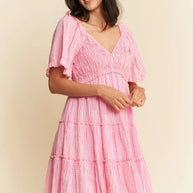 Davi & Dani Jacquard Checker Smocking Tiered Dress-Dresses-Trendsi-[option4]-[option5]-[option6]-[option7]-[option8]-Shop-Boutique-Clothing-for-Women-Online