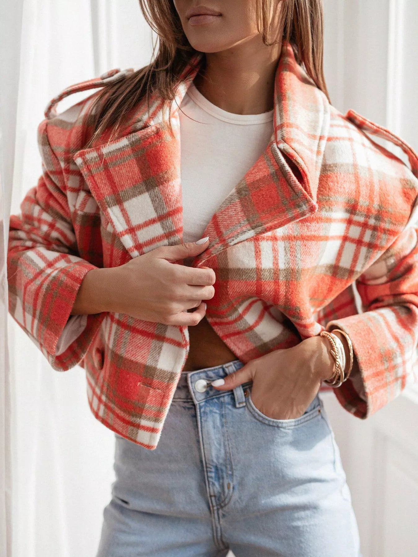 Plaid Lapel Collar Cropped Outerwear-jacket-Trendsi-[option4]-[option5]-[option6]-[option7]-[option8]-Shop-Boutique-Clothing-for-Women-Online