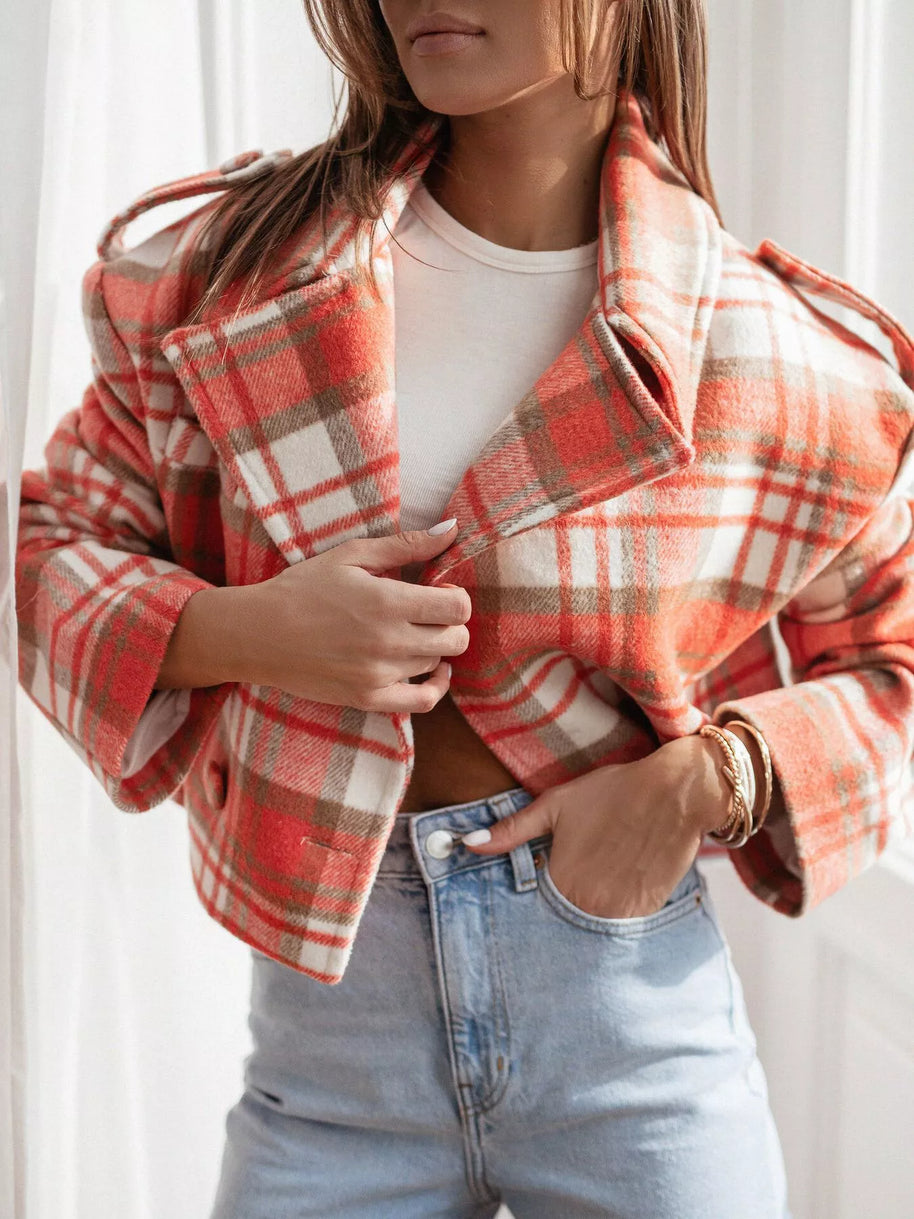 Plaid Lapel Collar Cropped Outerwear-jacket-Trendsi-[option4]-[option5]-[option6]-[option7]-[option8]-Shop-Boutique-Clothing-for-Women-Online