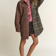 J.NNA Snap Down Tweed Plaid Contrast Longline Shacket-Womens Outerwear/Shacket-Trendsi-[option4]-[option5]-[option6]-[option7]-[option8]-Shop-Boutique-Clothing-for-Women-Online