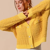 SO ME Frayed Tweed Knit Buttoned Front Cardigan-Cardigan-Trendsi-[option4]-[option5]-[option6]-[option7]-[option8]-Shop-Boutique-Clothing-for-Women-Online