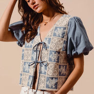 SO ME Crochet Lace Tie Front V Neck Blouse Top-Blouses-Trendsi-[option4]-[option5]-[option6]-[option7]-[option8]-Shop-Boutique-Clothing-for-Women-Online