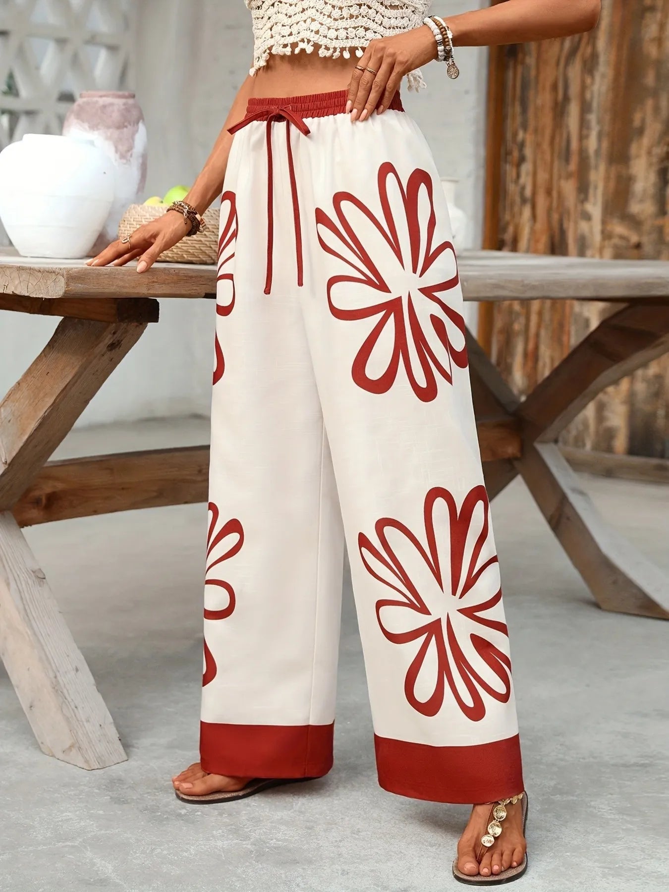 Floral Drawstring Wide Leg Pants-Pants-Trendsi-[option4]-[option5]-[option6]-[option7]-[option8]-Shop-Boutique-Clothing-for-Women-Online