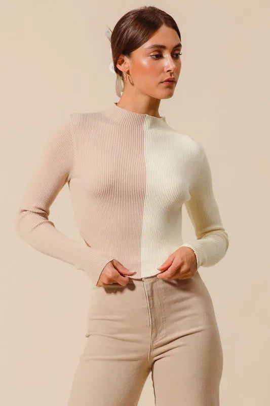 SO ME Color Block Fitted Crop Sweater Top-Sweaters-Trendsi-[option4]-[option5]-[option6]-[option7]-[option8]-Shop-Boutique-Clothing-for-Women-Online