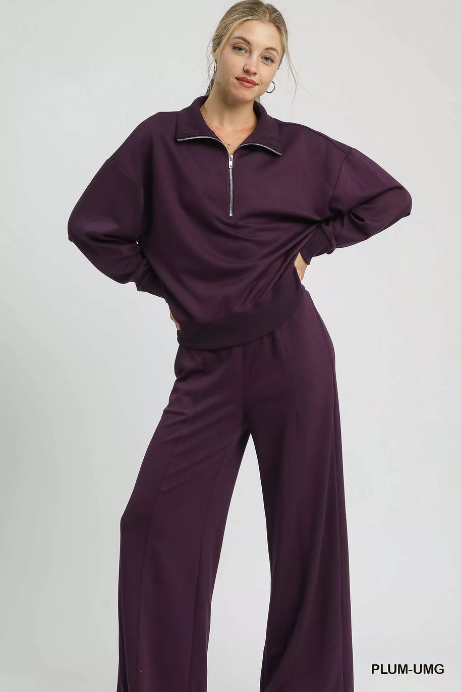 Umgee Half Zip Drop Shoulder Sweatshirt-Sweatshirts-Trendsi-[option4]-[option5]-[option6]-[option7]-[option8]-Shop-Boutique-Clothing-for-Women-Online