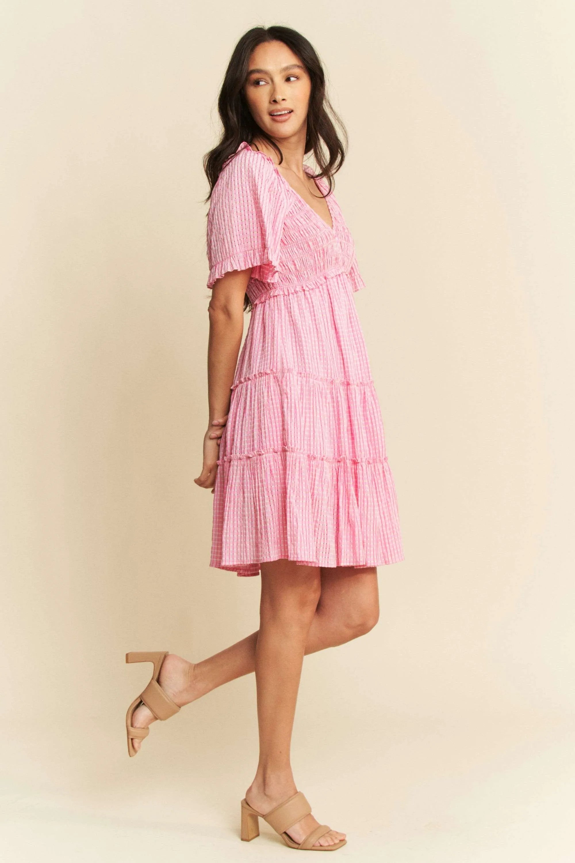Davi & Dani Jacquard Checker Smocking Tiered Dress-Dresses-Trendsi-[option4]-[option5]-[option6]-[option7]-[option8]-Shop-Boutique-Clothing-for-Women-Online