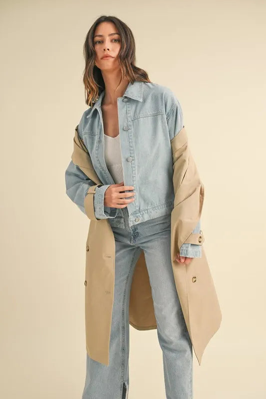 MABLE Layered Look Trench Coat With Denim Jacket-Coats & Jackets-Trendsi-[option4]-[option5]-[option6]-[option7]-[option8]-Shop-Boutique-Clothing-for-Women-Online
