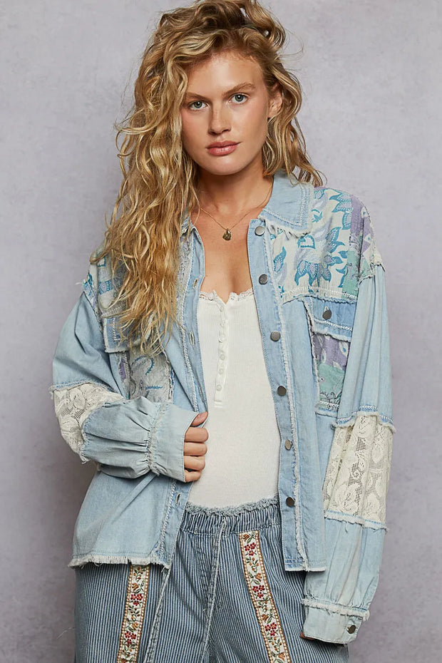 POL Printed Woven Mix Raw Hem Jacket with Lace Detail-Trendsi-[option4]-[option5]-[option6]-[option7]-[option8]-Shop-Boutique-Clothing-for-Women-Online