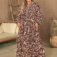 Plus Size Notched Balloon Sleeve Printed Maxi Dress-Dresses-Trendsi-[option4]-[option5]-[option6]-[option7]-[option8]-Shop-Boutique-Clothing-for-Women-Online