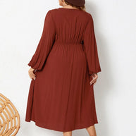 Plus Size Lace Detail V-Neck Balloon Sleeve Dress-Dresses-Trendsi-[option4]-[option5]-[option6]-[option7]-[option8]-Shop-Boutique-Clothing-for-Women-Online