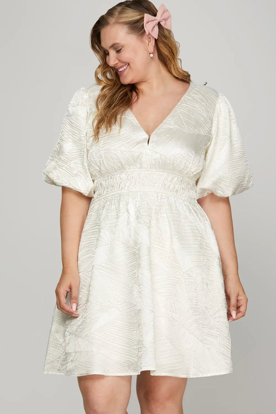 She + Sky Crinkle Woven V-Neck Balloon Sleeve Mini Dress-Dresses-Trendsi-[option4]-[option5]-[option6]-[option7]-[option8]-Shop-Boutique-Clothing-for-Women-Online