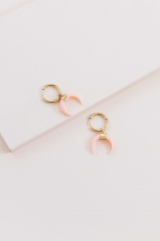 Double Horn Pink Hoop Earrings (14K)-Lovoda-[option4]-[option5]-[option6]-[option7]-[option8]-Shop-Boutique-Clothing-for-Women-Online