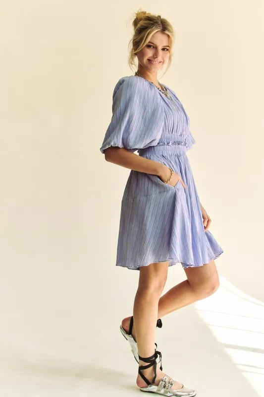 Davi & Dani Back Button Puff Sleeve Mini Dress-Dresses-Trendsi-[option4]-[option5]-[option6]-[option7]-[option8]-Shop-Boutique-Clothing-for-Women-Online