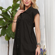 ADORA Solid Cap Sleeve Button Up Shirt-Blouses-Trendsi-[option4]-[option5]-[option6]-[option7]-[option8]-Shop-Boutique-Clothing-for-Women-Online