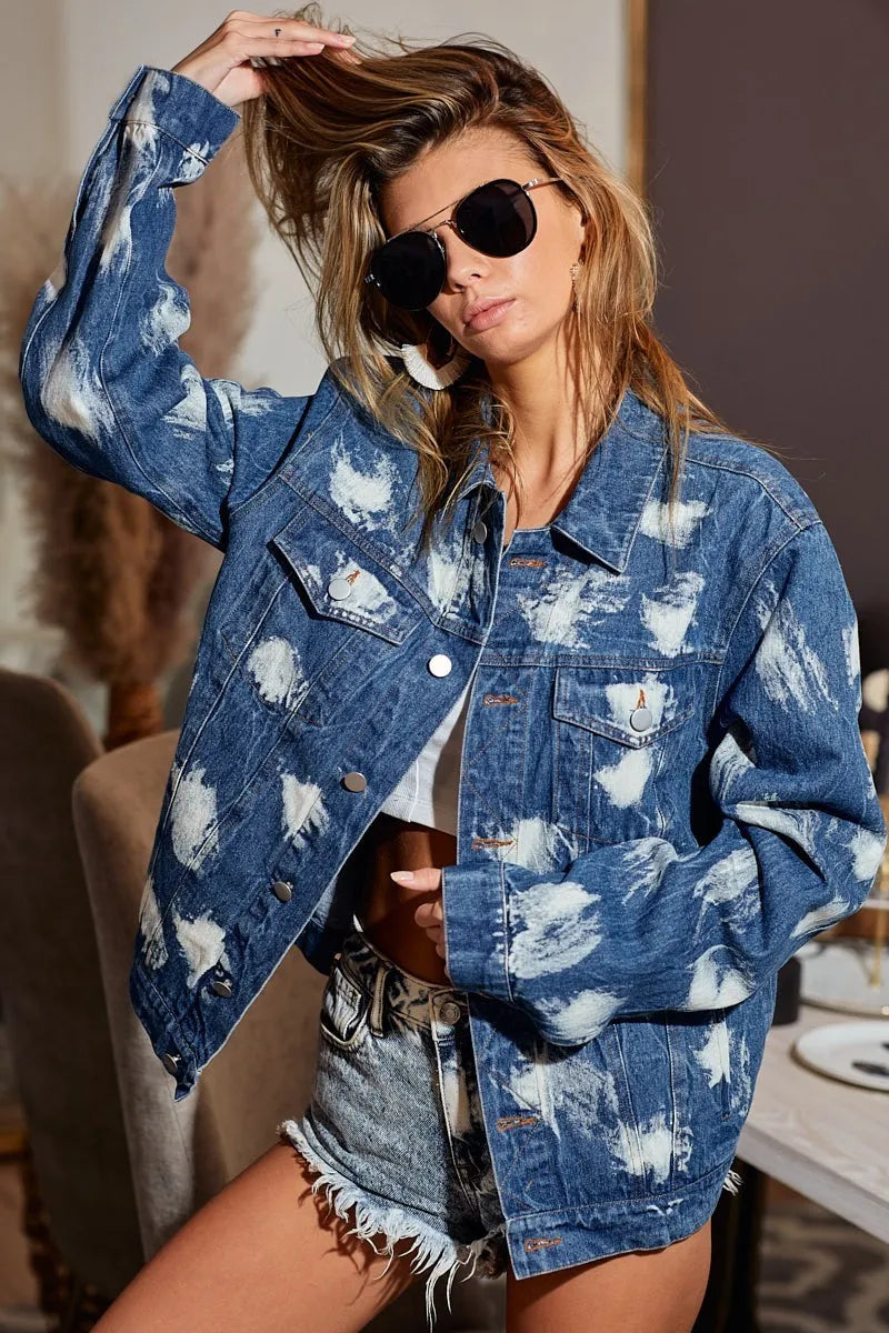 BiBi Washed Tie Dye Denim Jacket-Jacket-Trendsi-[option4]-[option5]-[option6]-[option7]-[option8]-Shop-Boutique-Clothing-for-Women-Online