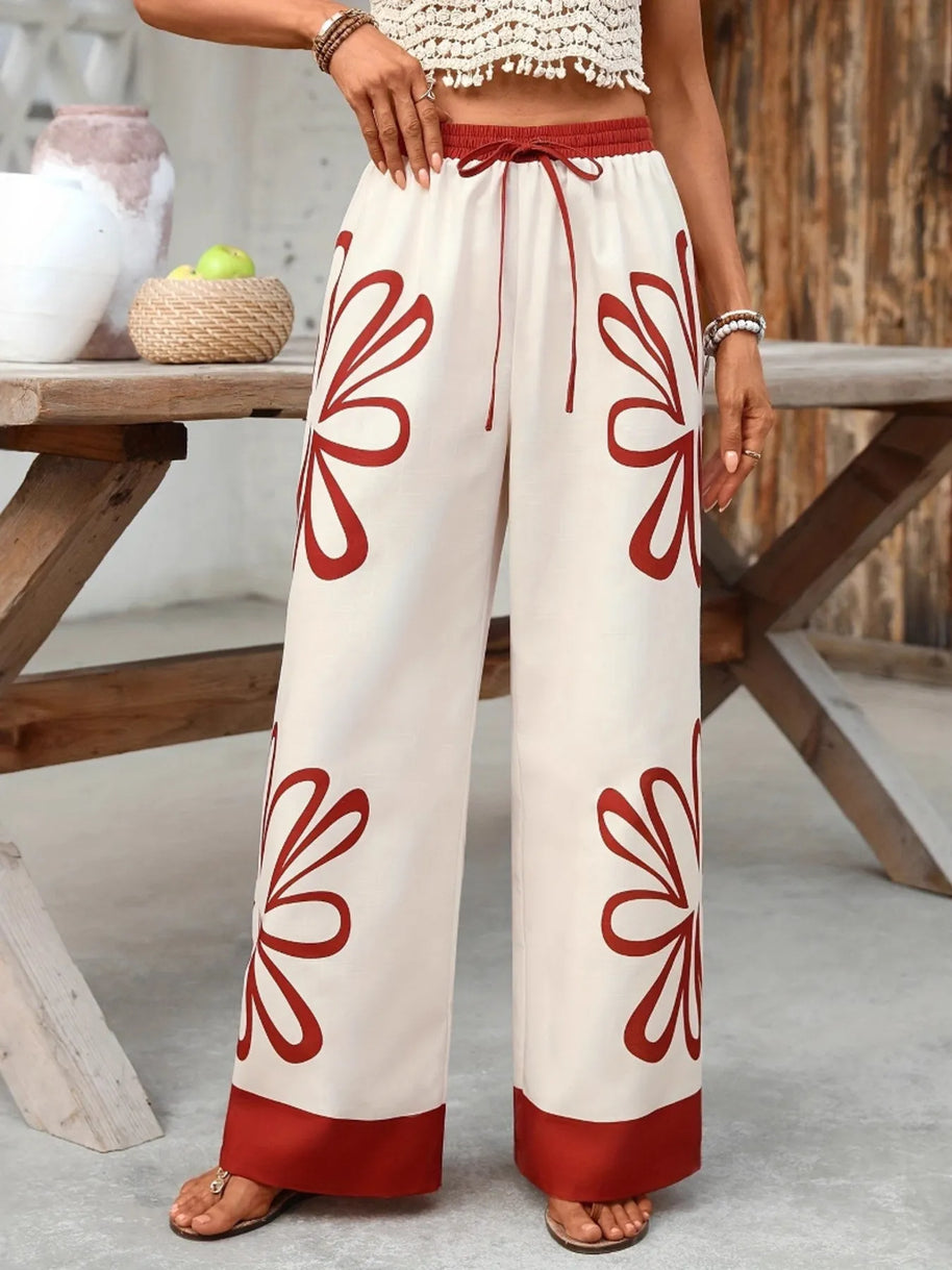 Floral Drawstring Wide Leg Pants-Pants-Trendsi-[option4]-[option5]-[option6]-[option7]-[option8]-Shop-Boutique-Clothing-for-Women-Online