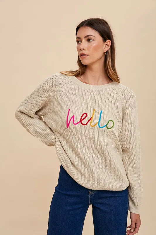 Annie Wear HELLO Embroidered Raglan Sleeve Sweater-Sweaters-Trendsi-[option4]-[option5]-[option6]-[option7]-[option8]-Shop-Boutique-Clothing-for-Women-Online
