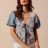 SO ME Crochet Lace Tie Front V Neck Blouse Top-Blouses-Trendsi-[option4]-[option5]-[option6]-[option7]-[option8]-Shop-Boutique-Clothing-for-Women-Online