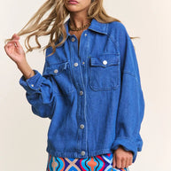 J.NNA Snap Down Long Sleeve Denim Shacket-Womens Outerwear/Shacket-Trendsi-[option4]-[option5]-[option6]-[option7]-[option8]-Shop-Boutique-Clothing-for-Women-Online