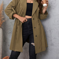Honey Plus Size Lapel Collar Drawstring Roll-Tab Sleeve Trench Coat-Coats & Jackets-Trendsi-[option4]-[option5]-[option6]-[option7]-[option8]-Shop-Boutique-Clothing-for-Women-Online