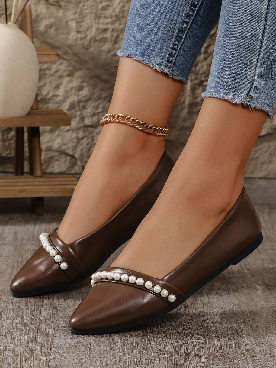 Pearl Embellished Pointed Toe Loafers-135 Flats-Trendsi-[option4]-[option5]-[option6]-[option7]-[option8]-Shop-Boutique-Clothing-for-Women-Online