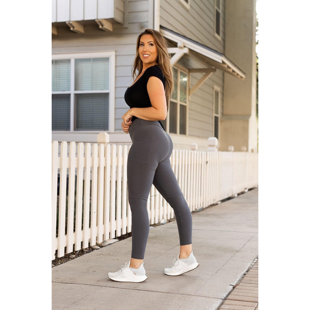 Charcoal Full Length Leggings with Pockets - Luxe Leggings by Julia Rose®-JuliaRoseWholesale-[option4]-[option5]-[option6]-[option7]-[option8]-Shop-Boutique-Clothing-for-Women-Online