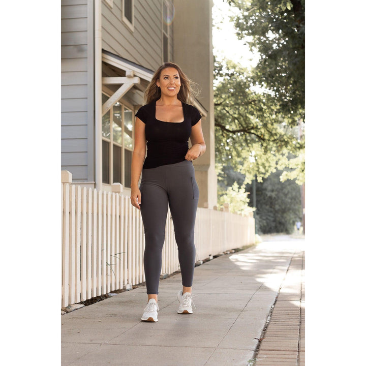 Charcoal Full Length Leggings with Pockets - Luxe Leggings by Julia Rose®-JuliaRoseWholesale-[option4]-[option5]-[option6]-[option7]-[option8]-Shop-Boutique-Clothing-for-Women-Online